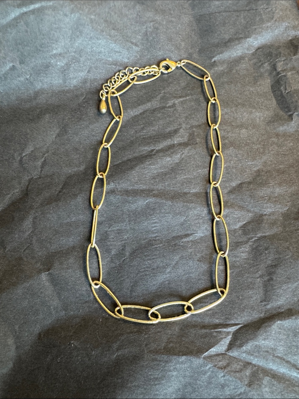Delicate Gold Link Paperclip Chain Necklace 15” Women Jewelry